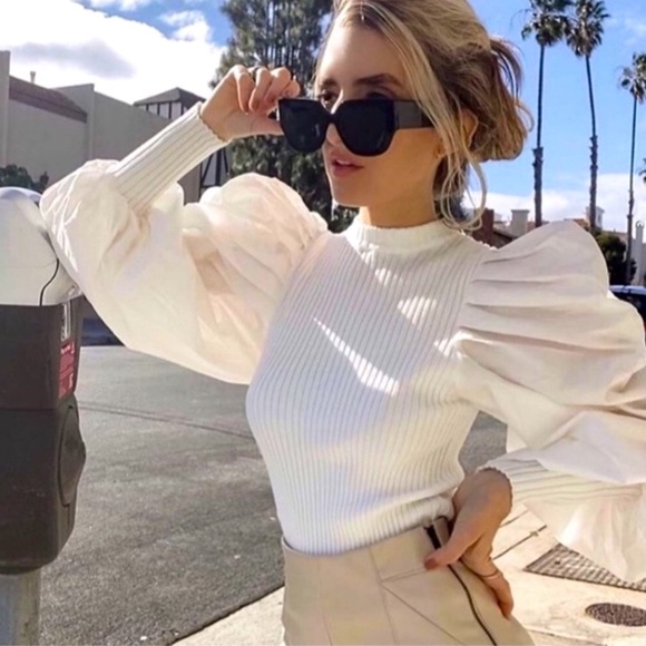 Zara Oversized Ballon Sleeve Combination Knit Top - Picture 9 of 16